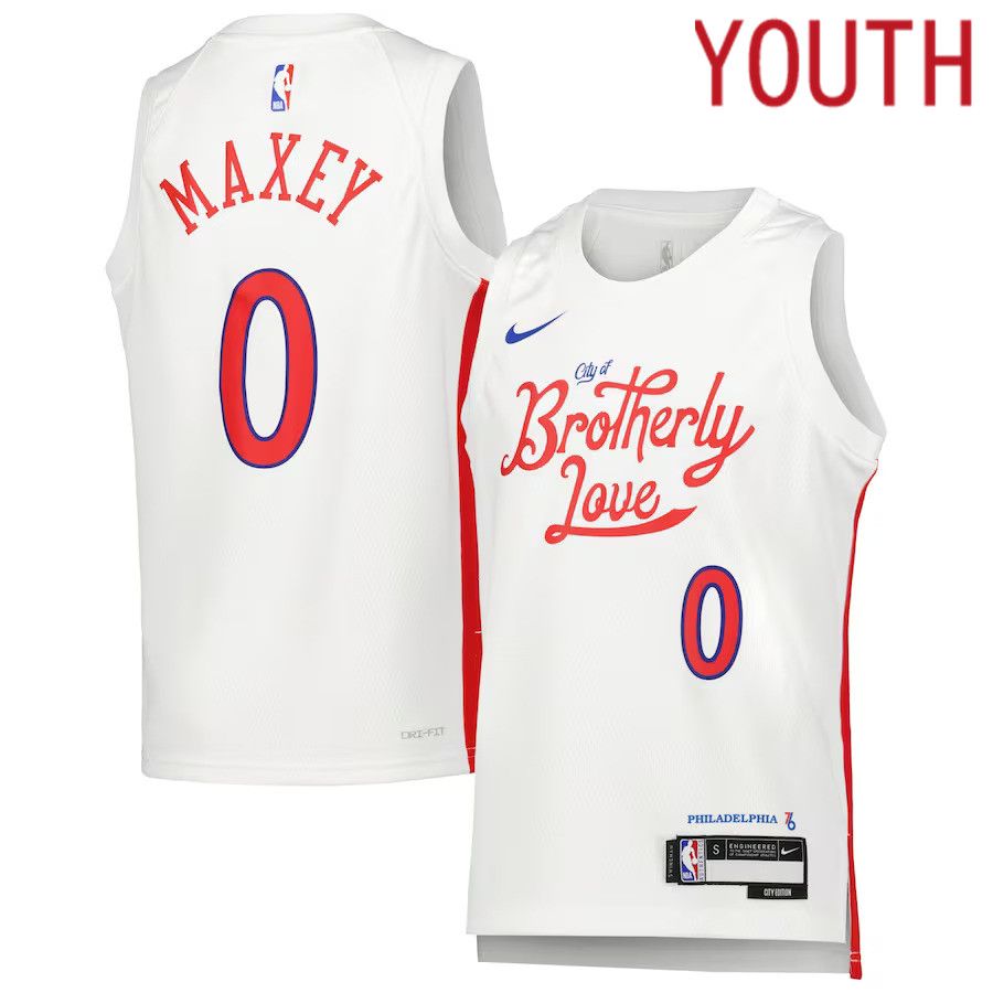 Youth Philadelphia 76ers 0 Tyrese Maxey Nike White 2022-23 City Edition Swingman NBA Jersey